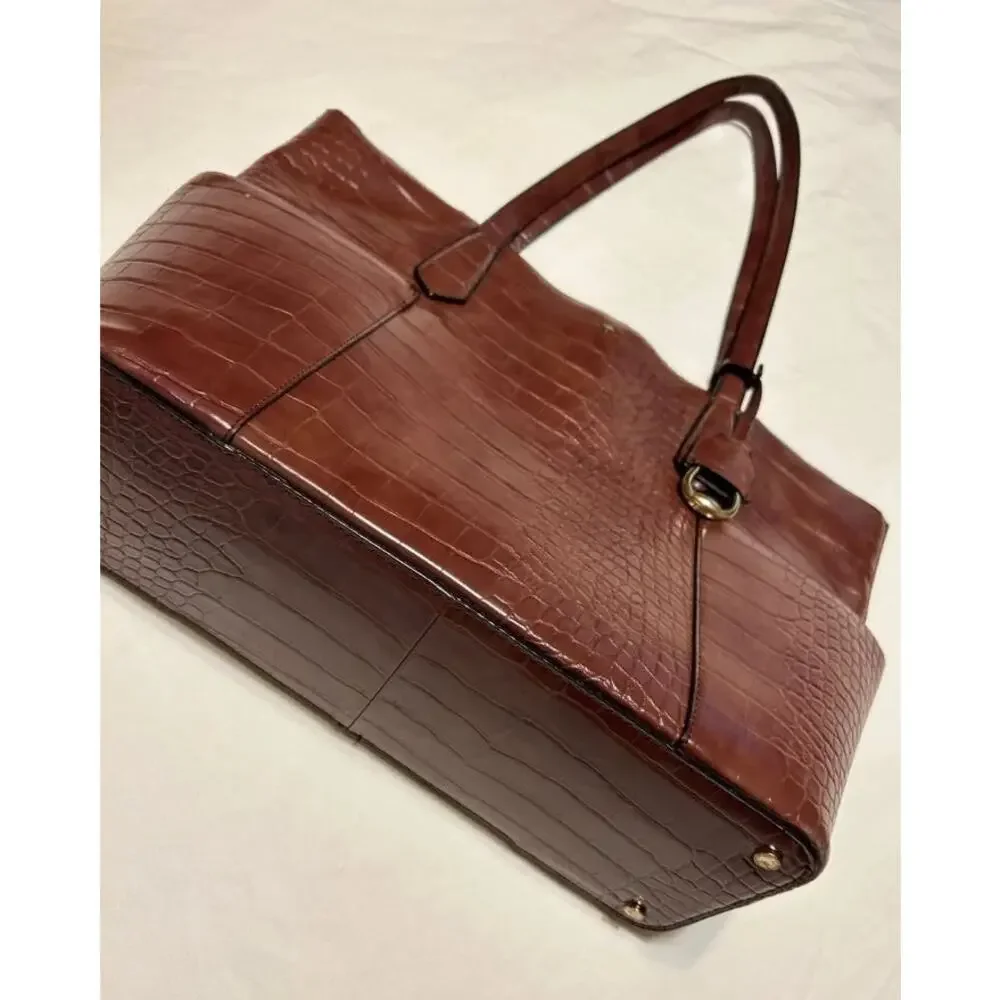 ANTONIO Melani Brown Croc Embossed TOTE Gold Buckle Womens HANDBAG